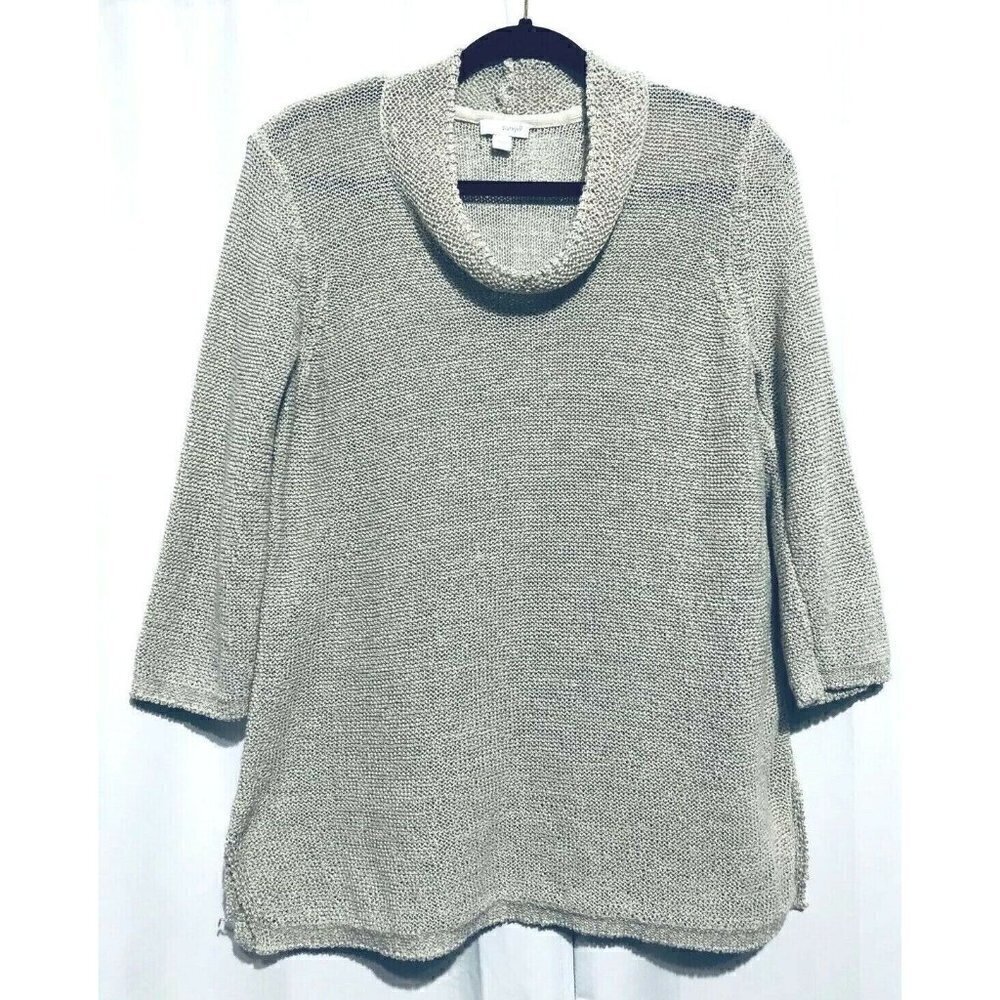 J Jill Purejill Cowl Neck 3/4 Sleeve Sweater Beige Size Small Womens